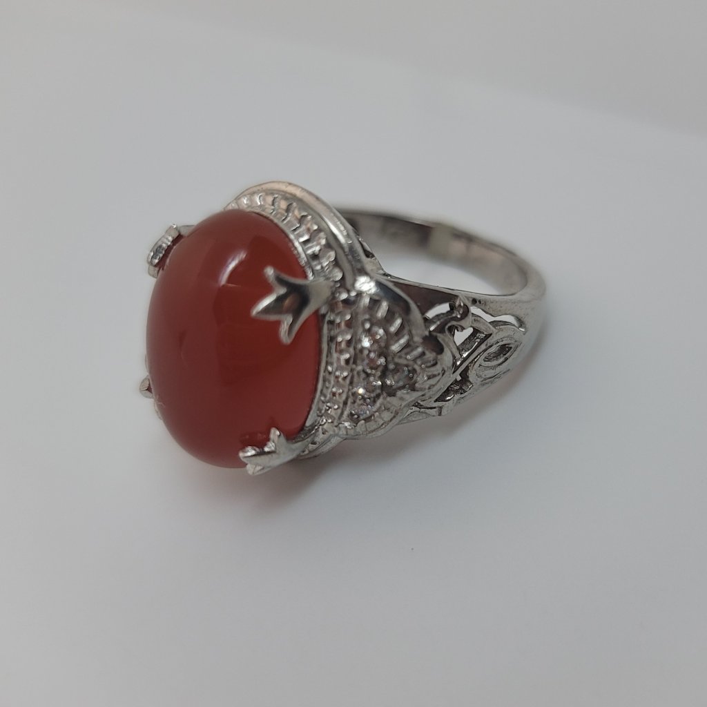 Art Deco Style Carnelian Synthetic Diamond Sterling Ring By Karis Sts 50$